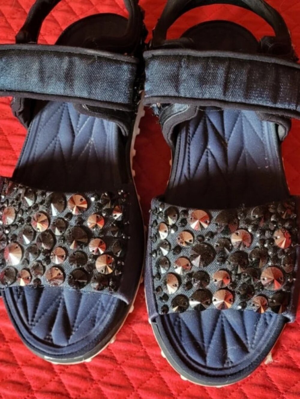 Black Crystal Embellished Sport Sandals Size EU 40 / US 9